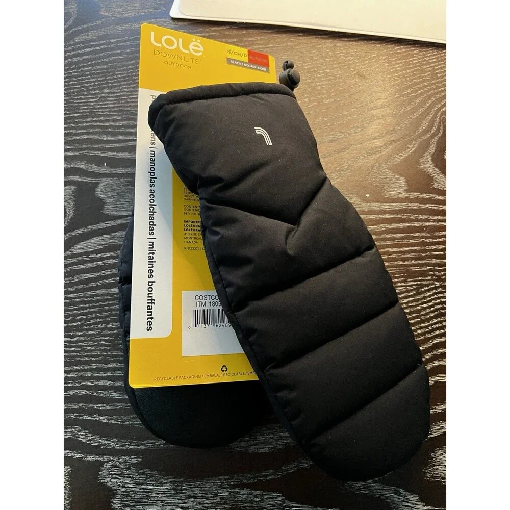 Lole Womens Puffer Mittens Black 80/20 Duck Down size small  medium new